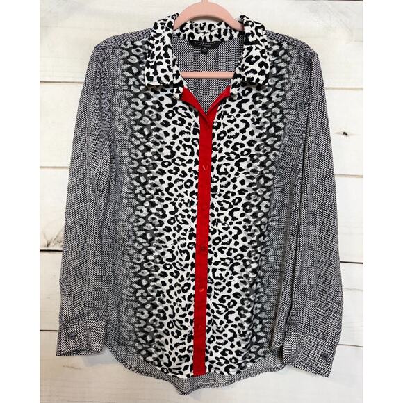 Liverpool Los Angeles Size MED Button Down White Black Red Print - Picture 1 of 7